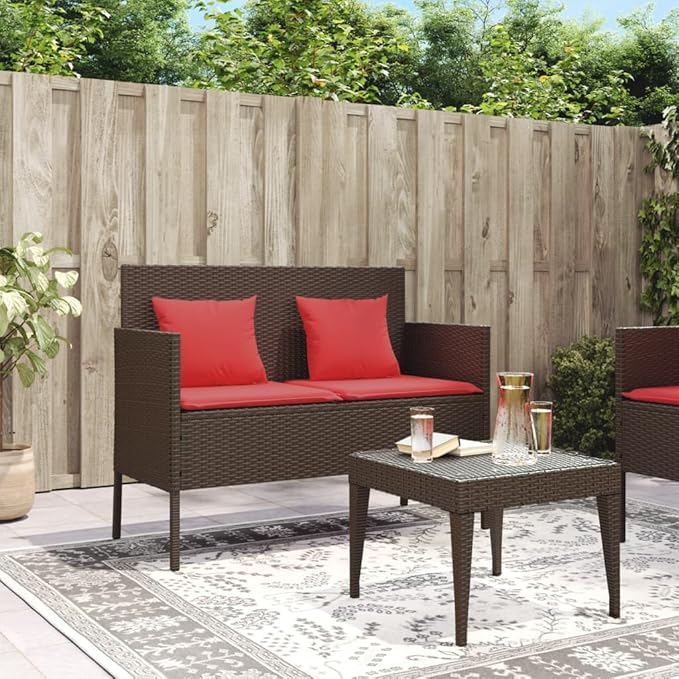 Garden Bench Deck Bench Patio Bench with Cushions Brown Poly Rattan
