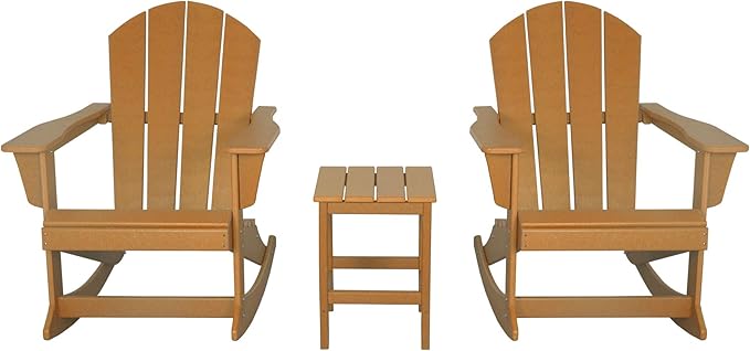 WO WESTIN OUTDOOR HDPE Laguna Outdoor Rocking Poly Adirondack Chair with Side Table 3-Piece Set, Orange
