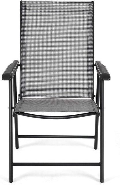 Giantex Set of 2 Patio Folding Chairs, Outdoor Chairs with Armrest, Portable Dining Chairs for Porch Camping Pool Beach Deck Lawn Garden, 2-Pack Patio Sling Chairs, Metal Frame, Grey