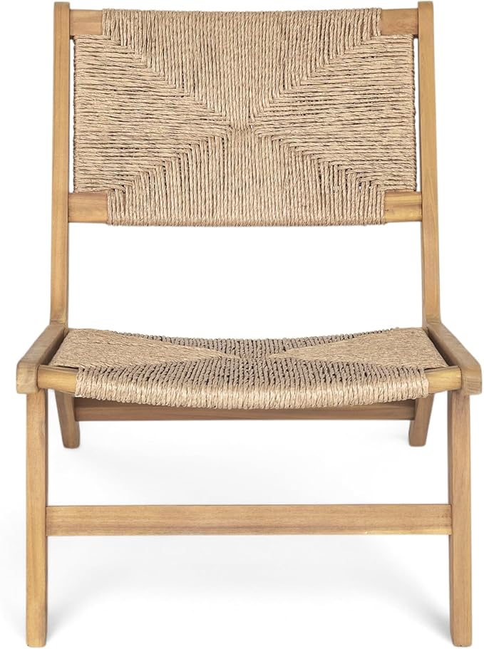 Christopher Knight Home Oner Lounge Chair Outdoor Set of 2, Sturdy Acacia Wood Armless Chair, Weather Resistant Outdoor Furniture, Garden/Poolside Extra Seat with Natural PE Wicker, Light Teak