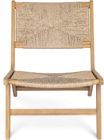 Christopher Knight Home Oner Lounge Chair Outdoor Set of 2, Sturdy Acacia Wood Armless Chair, Weather Resistant Outdoor Furniture, Garden/Poolside Extra Seat with Natural PE Wicker, Light Teak