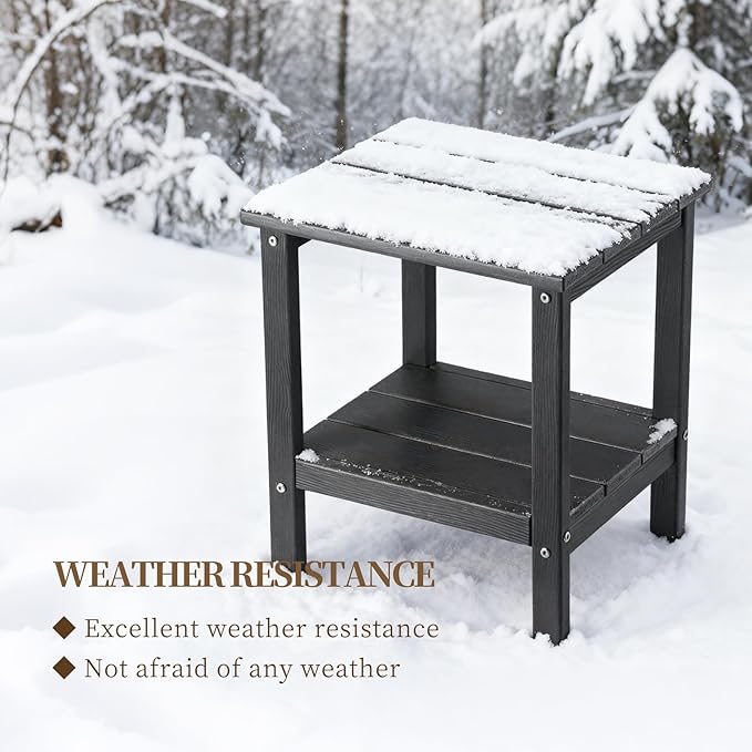 Outdoor Side Table,Double Layer Small Side Tables,All Weather Adirondack Side Table, Waterproof Outdoor End Tables for Patio,Pool,Porch (Gray)
