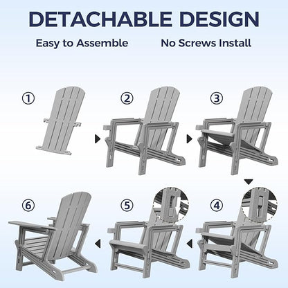 Adirondack Chair, Plastic Outdoor Weather Resistant Lawn Furniture, Patio with Cup Holder Without Screws Install, 400 LBS Capacity Recliner Chair Garden Chair for Backyard Beach, Grey