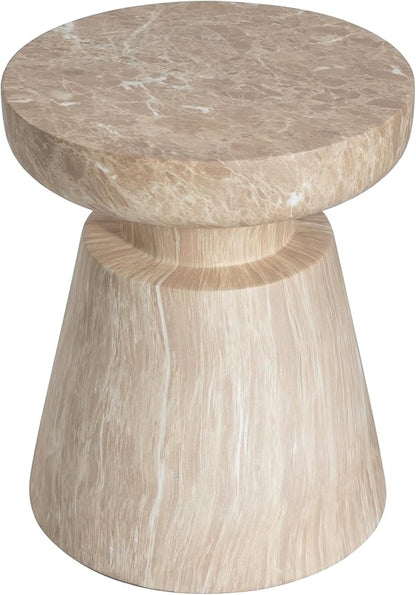 Christopher Knight Home Jayme 15"Lightweight Concrete End Table, Indoor Outdoor Accent Side Table, Travertine Round Tabletop, Easy Move, Decorative Garden Stool for Poolside Balcony Living Room, Gold