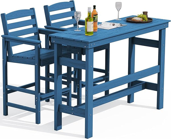 SERWALL Outdoor Bar Table and Chairs Set, Adirondack Bar Chairs Set of 2 and Bar Height Table - Photo 1