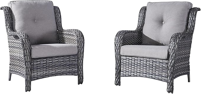 HUMMUH Patio Chair Wicker Patio Dining Chairs Set of 2 PE Rattan Deep Seating Outdoor Chairs with 4 inch Seat Cushions - Photo 1