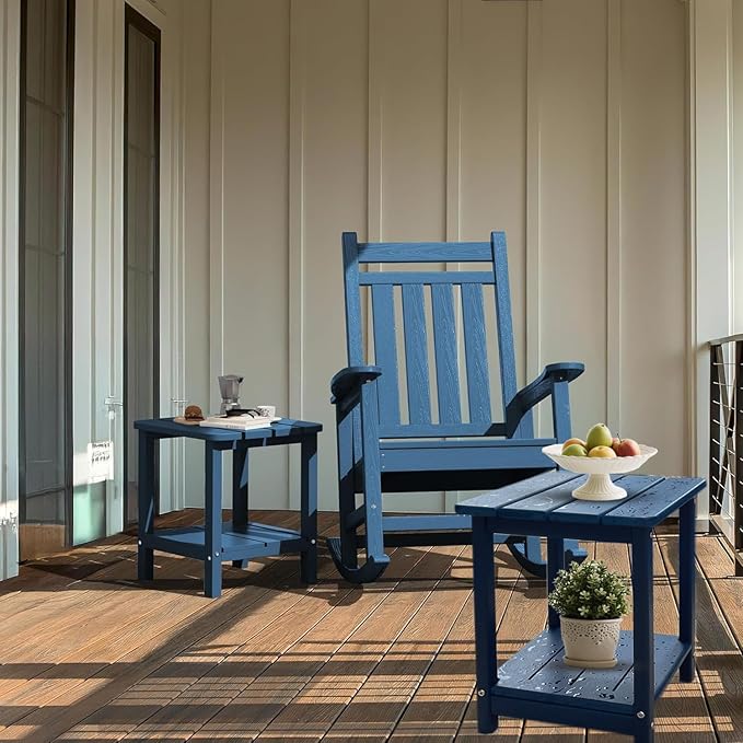 Adirondack Outdoor Side Table - 16.5" Square 2-Tier Patio Table with Weatherproof HDPE Material | All-Weather, Low Maintenance Furniture for Poolside, Porch, Deck