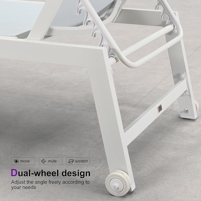 PURPLE LEAF Patio Lounge Chair 2 Pieces White Aluminum Outdoor Chaise Lounge for Pool Backyard Beach with Wheels and Table, Mixed Color