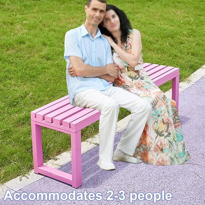 Outdoor Garden Bench,Metal Patio Bench,Weatherproof Backless Benches 2-Person Balcony Seat for Front Porch,Park,Backyard,Entryway 880 Lbs Weight(Purple,71 Inch)