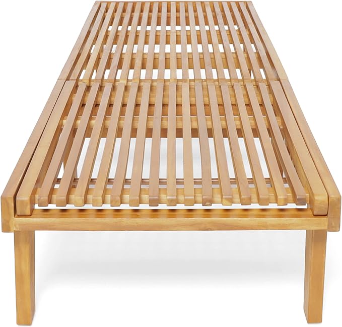LUMISOL Outdoor Chaise Lounge Chair, Acacia Wood Frame Sunbathing Pool Lounger with 5-Position Adjustable Backrest, Patio Portable Reclining Lounger Chair for Deck, Poolside, Yard, Teak