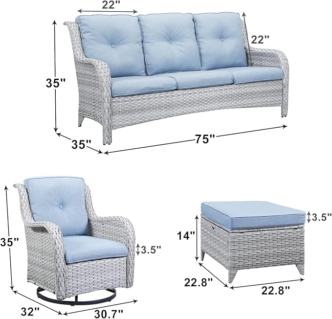 Rilyson Patio Furniture Swivel Chairs Set - 5 Piece Wicker Rattan Outdoor Sectional Conversation Sets with 2 Rocking - Photo 2