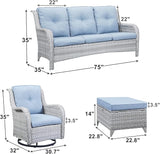 Rilyson Patio Furniture Swivel Chairs Set - 5 Piece Wicker Rattan Outdoor Sectional Conversation Sets with 2 Rocking - Photo 2