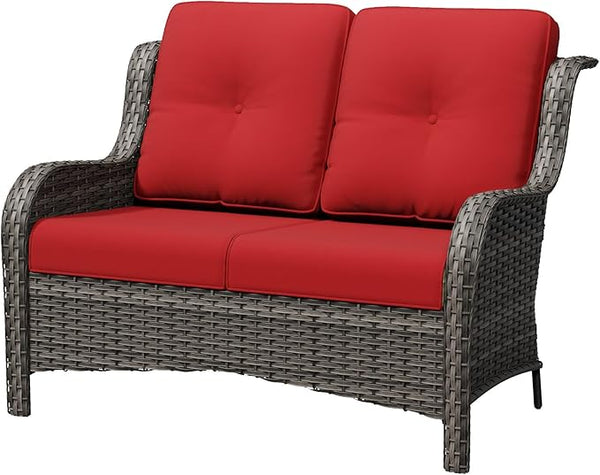 Wicker Patio Loveseat, 2 Seat Outdoor Couch with Thickened Olefin Cushions, High Back and Deep Seating - Photo 1