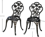 KAILI Rose Garden Cast Aluminum Bistro Chairs, Decorative Outdoor Patio Seating, Set of 2 - Photo 3