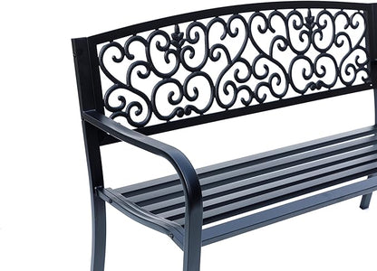 Hi-Line Gift Ltd. Iron Symphony- Steel and Cast Iron Garden Bench in Timeless Black