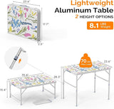 VINGLI 3FT Small Folding Camping Table Adjustable Height Aluminum Folding Table for Picnic Party BBQ - Photo 2