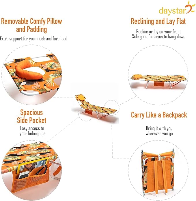 SunnyFeel Lounge Beach Chair for Adults with Face Hole, Backpack Reclining Beach Chairs Lay Flat, Sun Face Down Tanning Chair, Portable Folding Camping Cot for Outside Pool, Sunbathing, Reading
