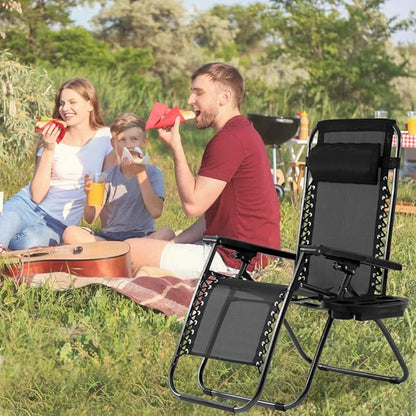 Zero Gravity Chair Patio Chair Lounge Chair Chaise 2 Pack Outdoor Folding Adjustable Recliner Chair with Cup Holder Tray and Pillows for Patio, Pool, Beach, Lawn, Deck, Yard - Black