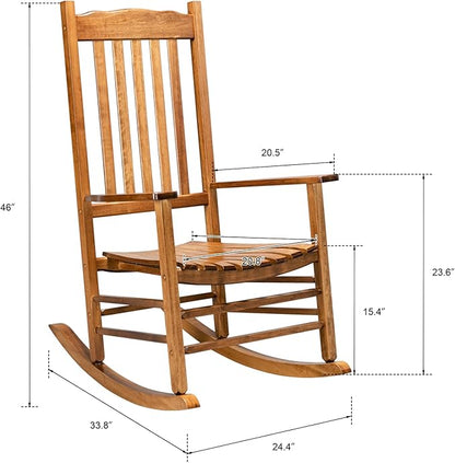 Outdoor Wooden Rocking Chair for Poolside & Porch, Sturdy Construction Patio Chairs with 20.8" Wide Seat & Arm Rest, Perfect for Relaxing Balcony Backyard Easy Assembly, Wood Color