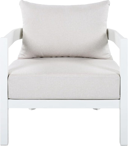 Merax 27.6" Outdoor Curved Patio Accent Chair with All-Weather Coushions, Aluminum Frame Single Lounge for Chair Porch, Lawn, Backyard, Balcony White