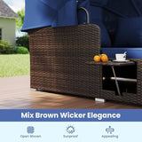 Tangkula Patio Rattan Daybed with Retractable Canopy, Outdoor Wicker Sunbed with 2 Foldable Side Tables - Photo 7
