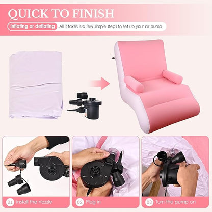 STARBRILLIANT Inflatable Deck Chair with Air Pump, Foldable Lounge Chair for Bedroom and Living Room, Indoor Sofa Lounge with Handrails(Pink)