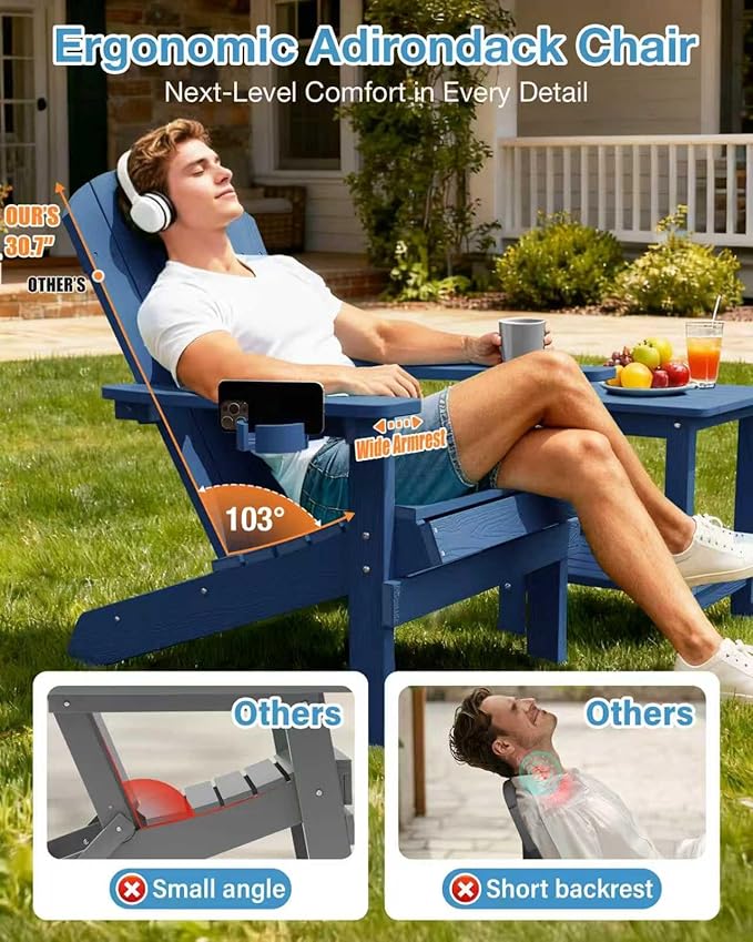 YEFU Adirondack Chairs Set of 8: Outdoor Chair HIPS Plastic Adirondack Chairs - Patio Chairs with Wood Texture - Lawn - Photo 5