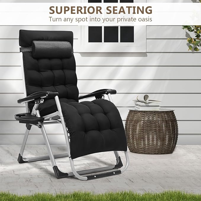 Zero Gravity Chair, Portable Folding Reclining Lounge Chairs with Adjustable Cushion and Cup Holder Trays for Outdoor - Photo 2