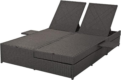 Harper & Bright Designs Garden Outdoor Chaise Lounge, Patio Pool Lounge Chairs for Outside, Wicker Rattan Reclining Folding Pool Lounger with Adjustable Backrest and Removable Cushions,Gray