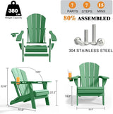 Folding Adirondack Chairs with Cup Holders, Set of 4 HDPE Plastic Outdoor Chairs, Weather Resistant, Real Wood Look - Photo 3