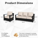 Outdoor Aluminum Furniture Set, 4-Piece Patio Conversation Set, 2 Chairs, 1 Sofa and 1 Fireplace - Photo 2