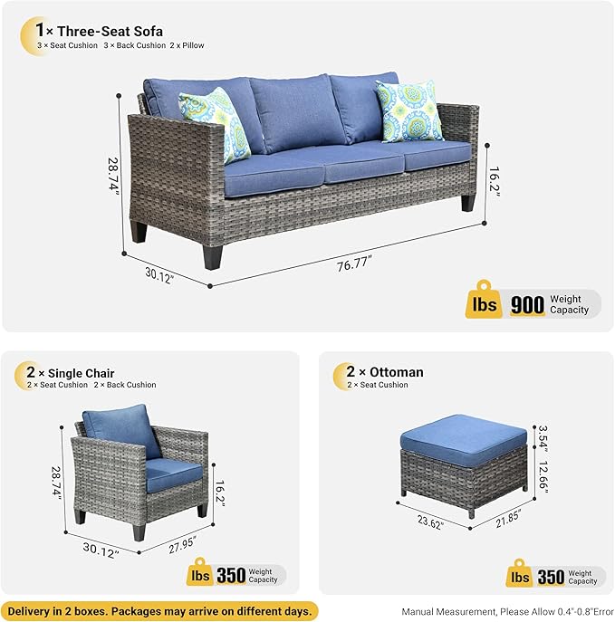 ovios Patio Furniture Set, 5 Pieces Outdoor Wicker Sofa Couch with Ottomans Comfy Cushions - Photo 7