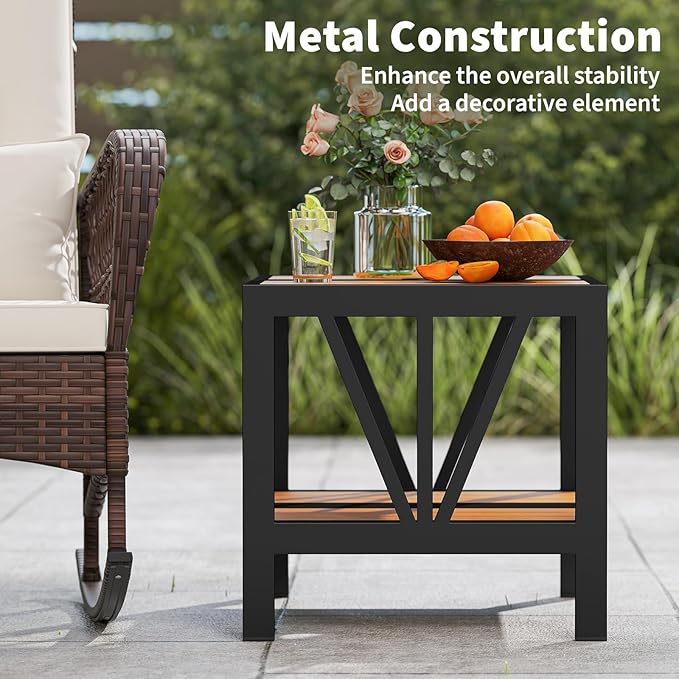 Tangkula Outdoor Side Table with 1.57” Umbrella Hole, 2-Tier Patio Metal End Table with Storage Shelf - Photo 7
