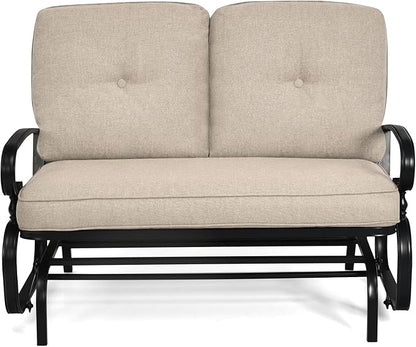 Giantex Outdoor Glider Bench, Patio Loveseat with Cushions, 440 Lbs Capacity, 2-Person Outdoor Rocking Chair, Porch Glider Swing for Garden, Backyard, Poolside, Patio Seating Rocker (Beige)