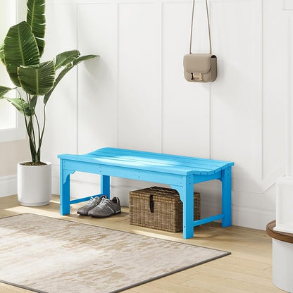Costaelm Outdoor Benches Weatherproof, All Weather Resistant Park Bench Poly Lumber Backless Garden Bench Seat for Entryway Front Porch, Pacific Blue