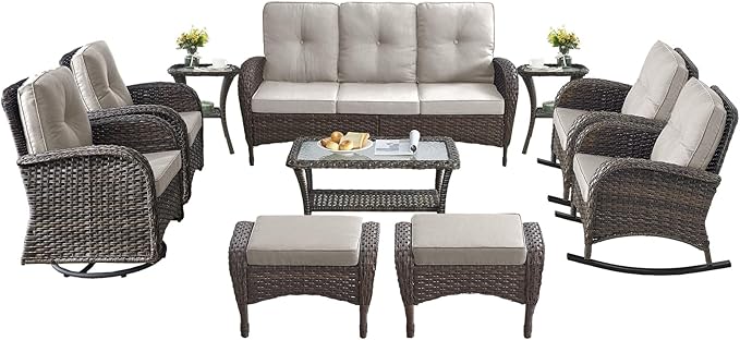 10-Piece Patio Furniture Set-Patio Rocking Chairs Set of 4 Outdoor Rattan Sofa Sets with Coffee Table Outdoor Patio - Photo 2