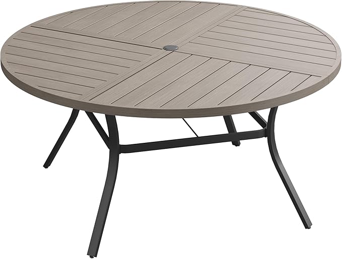 Patio Dining Table for 6, Round Metal Outdoor Table with Storage Shelf, 1.57" Umbrella Hole, 50" Outdoor Quartered Tabletop Dining Table for Backyard, Porch, Lawn, Grey