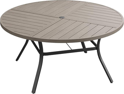 Patio Dining Table for 6, Round Metal Outdoor Table with Storage Shelf, 1.57" Umbrella Hole, 50" Outdoor Quartered Tabletop Dining Table for Backyard, Porch, Lawn, Grey