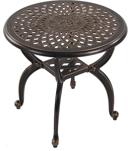 Cast Aluminum Outdoor Side Table, All Weather Round Small Coffee Table for Patio,Park,Lawn,Yard (21" Bronze)