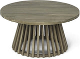 Merax Patio Outdoor Acacia Wood Round Coffee Table for Backyard, Lawn, Balcony, Grey Finish - Photo 3