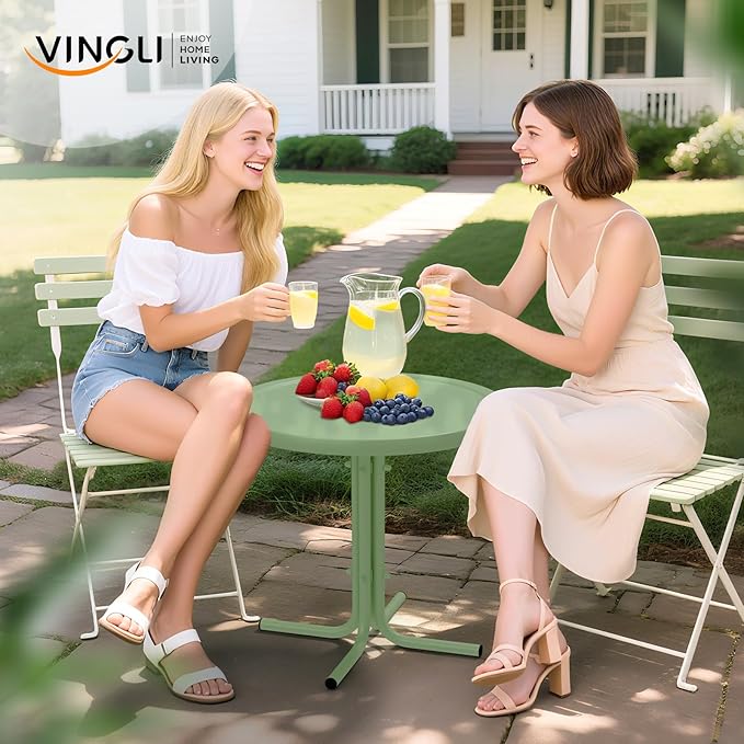VINGLI Outdoor Side Table, Round Metal Patio Side Table End Table for Garden, Balcony, Porch and Living Room (Key Lime)