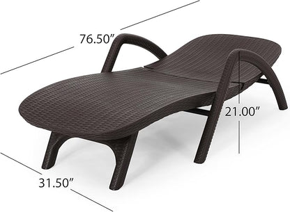 Christopher Knight Home Waverly Wicker Chaise Lounges Set of 2, Wicker Lounge Chair, Deep Seating Lounge Sofa, Beach Chair, Chaise Lounge with Armrest, Patio Lounge for Garden Pool Side, Dark Brown