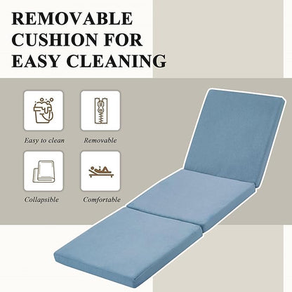 HOMREST Wood Chaise Lounge Recliner, 83x23in Patio Chaise Lounger Recliner with Slide-Out Side Table & Cup Holder, Foam-Padded Cushion, Adjustable Backrest, Wheels(Blue)