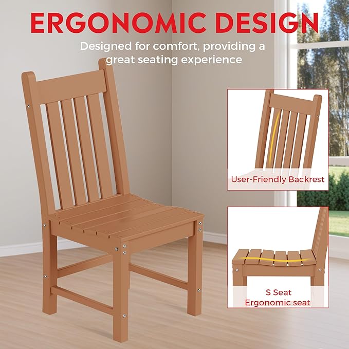 Costaelm Armless Outdoor Chair, Patio Adirondack Chair, HDPE Poly Lumber Waterproof Restaurant Bistro Kitchen Dining Chair for Outside Porch Backyard Garden, Teak