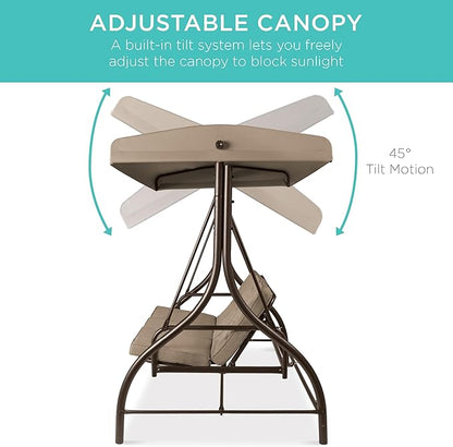 Best Choice Products 3-Seat Outdoor Large Converting Canopy Swing Glider, Patio Hammock Lounge Chair for Porch, Backyard w/Flatbed, Adjustable Shade, Removable Cushions - Desert Taupe