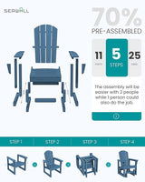 SERWALL Outdoor Glider Chair Set of 2, HDPE Wood-Like Patio Glider Rocker All-Weather Porch Glider for Outside, Blue - Photo 9