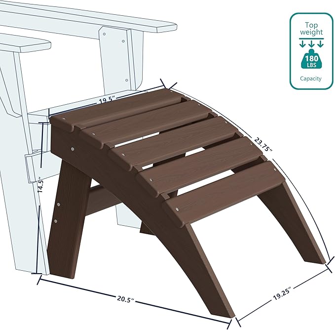 Plawdlik Folding Ottoman for Adirondack Chair–HDPE All-Weather Footrest for Outdoor Use, Garden & Poolside– Anti-Cracking, Fade-Resistant, Easy Assembly–Coffee