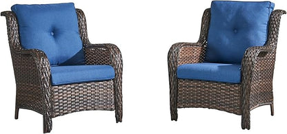 HUMMUH Patio Chairs Wicker Patio Dining Chairs Set of 2 PE Rattan Deep Seating Outdoor Chairs with 4 inch Seat Cushions…
