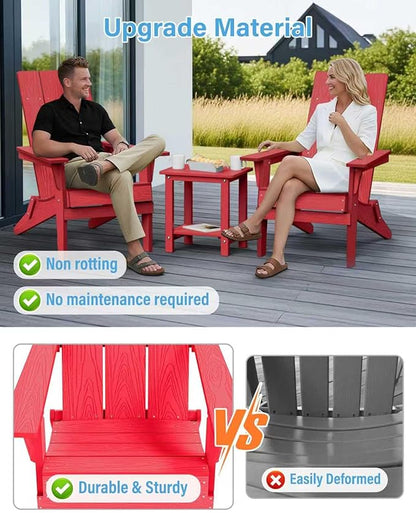 YEFU Adirondack Chairs Oversize Folding :400lb Weight Capacity - Plastic Adirondack Chairs - High Back Modern Like Wooden - All-Weather Use for Outdoor/Patio/Fire Pit/Garden/Camping - (Red)