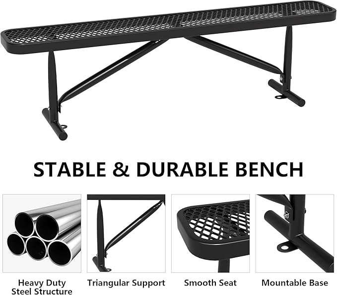 Park Benches for Outside, 6 ft Steel Outdoor Garden Bench Porch Chair Furniture Patio Seating, Commercial Expanded Metal Mesh Bench for Shopping Malls, Lawn, Backyard, Park, Deck, Street, School